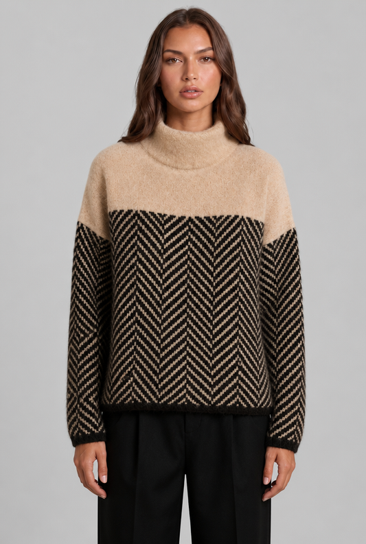 Women's colorblock chevron high neck jumper, front view