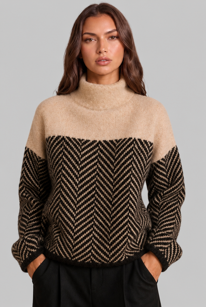 Women's colorblock chevron high neck jumper, back view
