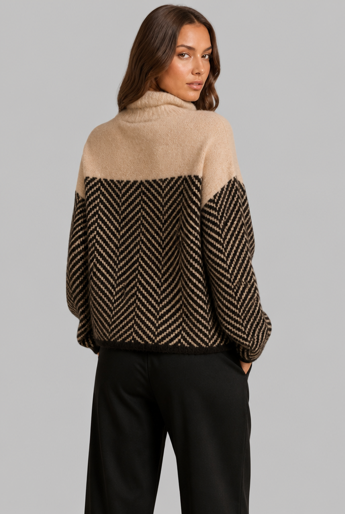 Women's colorblock chevron high neck jumper, detail view