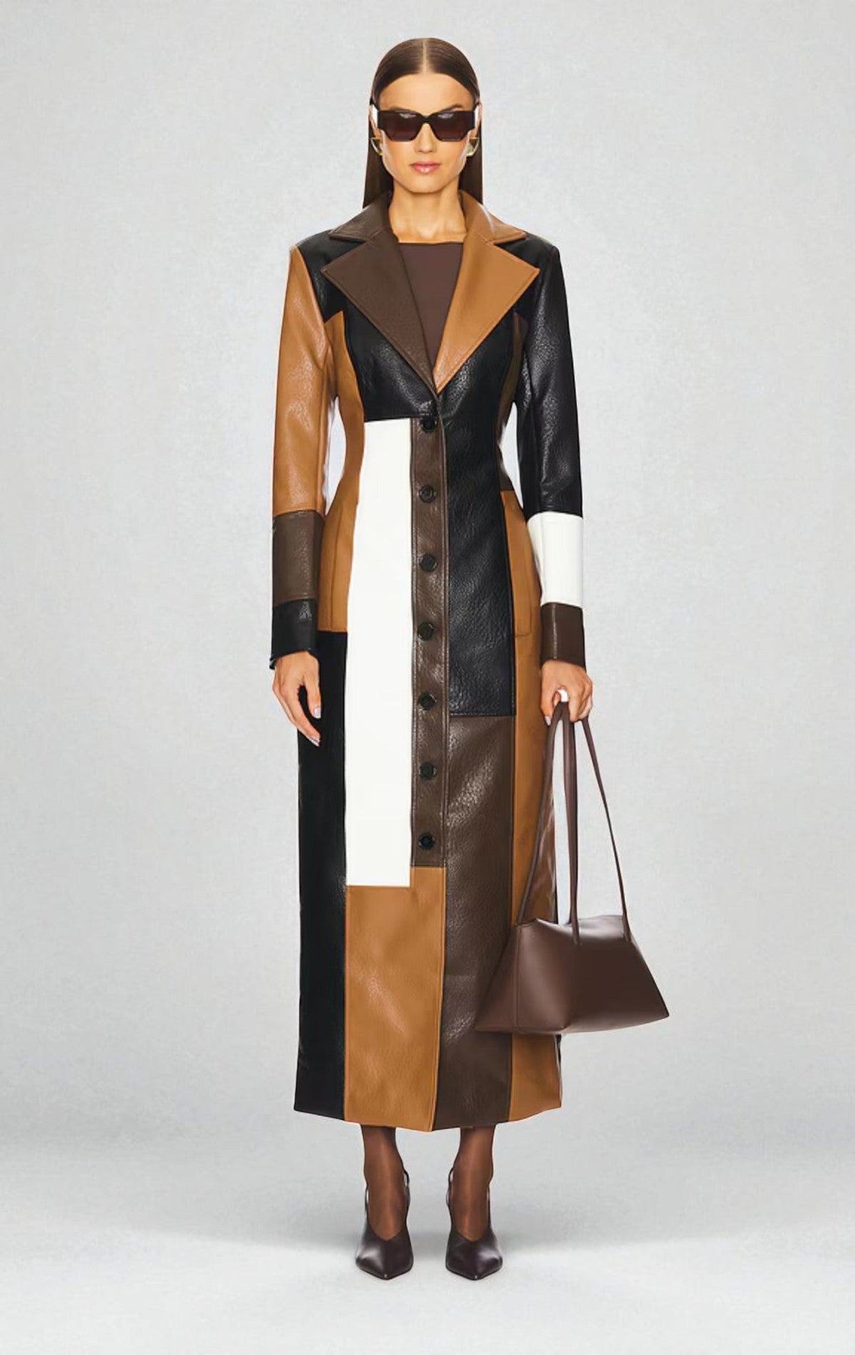 Women's colourblock notched lapel button coat, back view