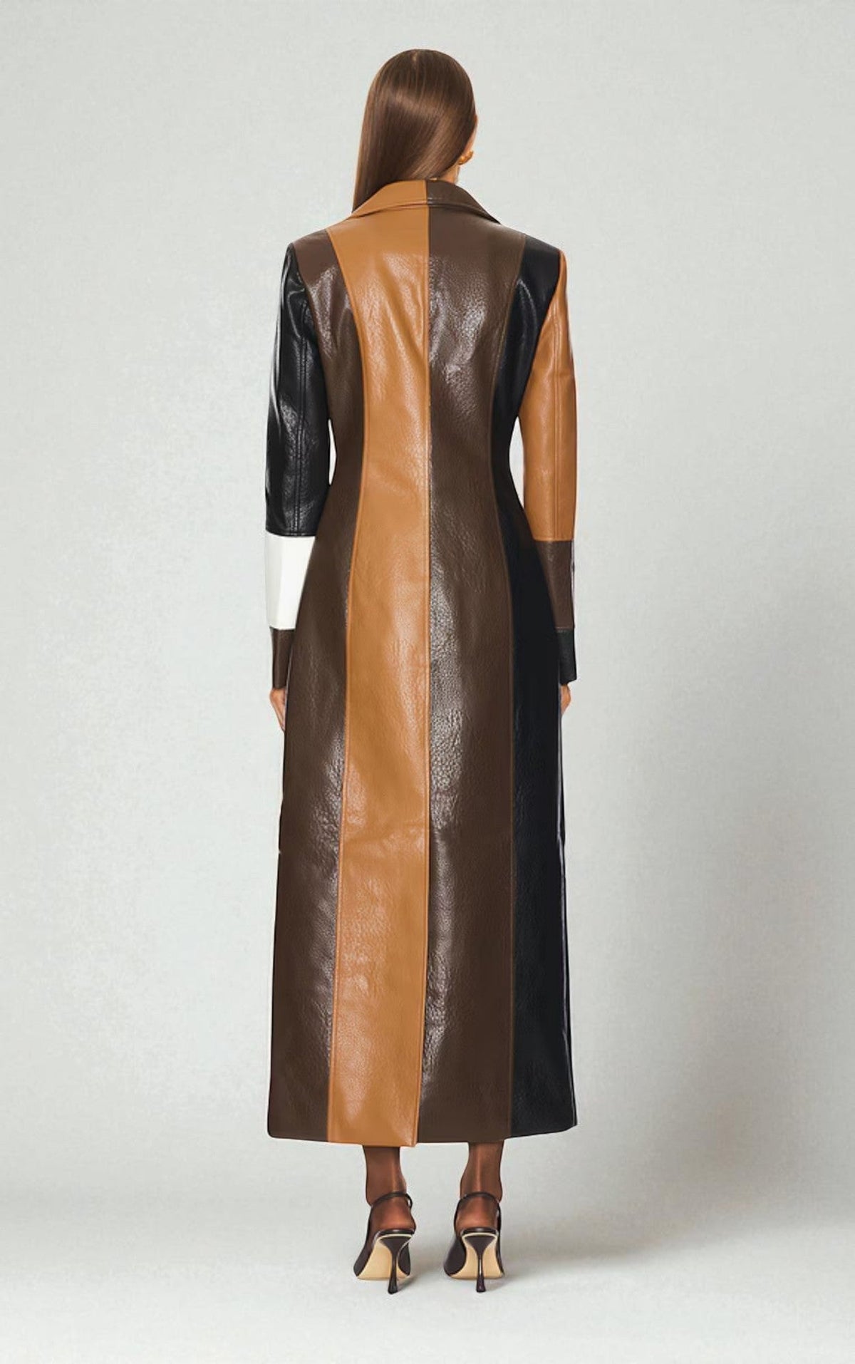 Women's colourblock notched lapel button coat, detail close-up
