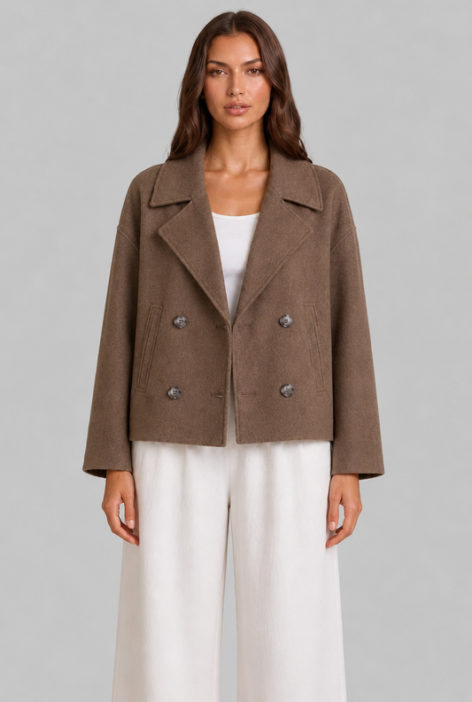 Women's cropped double-breasted peacoat, front view