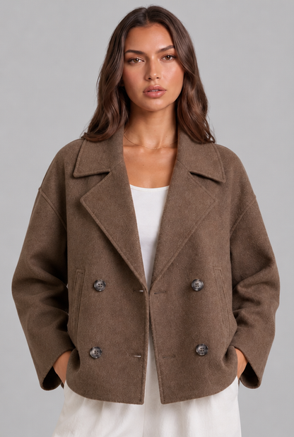 Women's cropped double-breasted peacoat, back view
