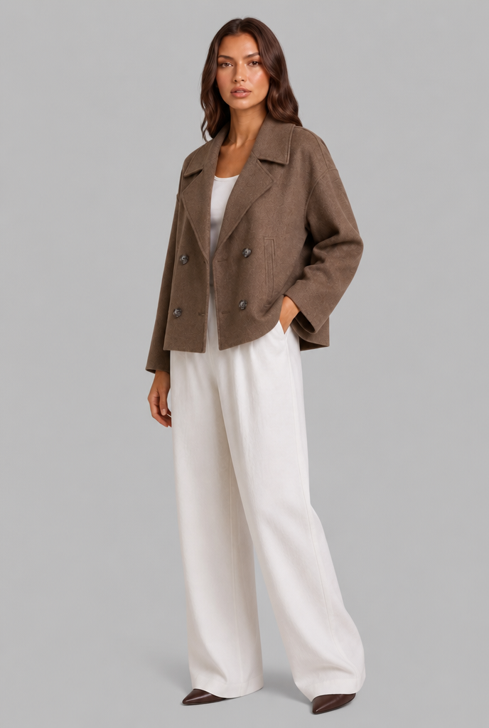 Women's cropped double-breasted peacoat, collar detail