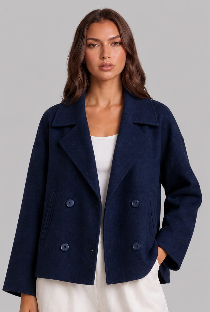 Women's cropped double-breasted peacoat, side view