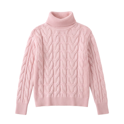 Women's foldover turtleneck tailored jumper in pink, flatlay view