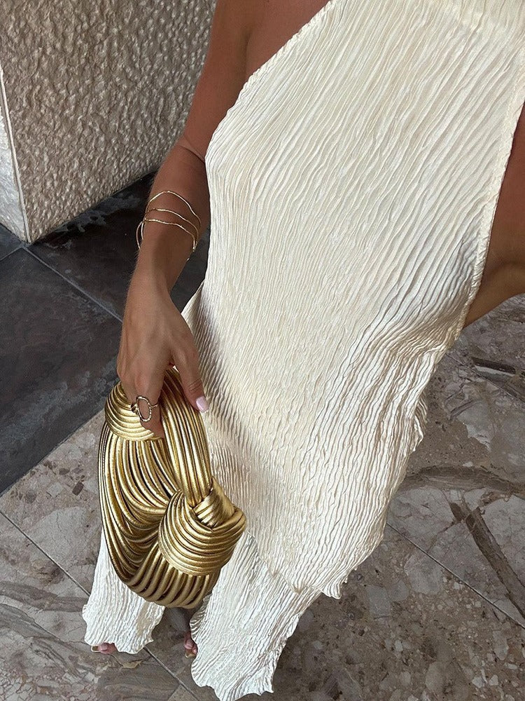 Women's halter neck pleated jumpsuit, detail view