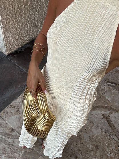 Women's halter neck pleated jumpsuit, detail view