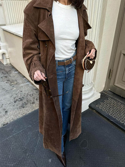 Women's lapel long sleeve coat, detail view