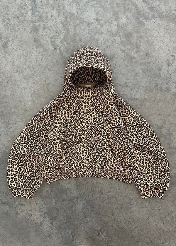 Women's leopard print hooded lounge set, hood detail