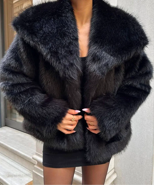 Women's oversized layering coat in black, front view