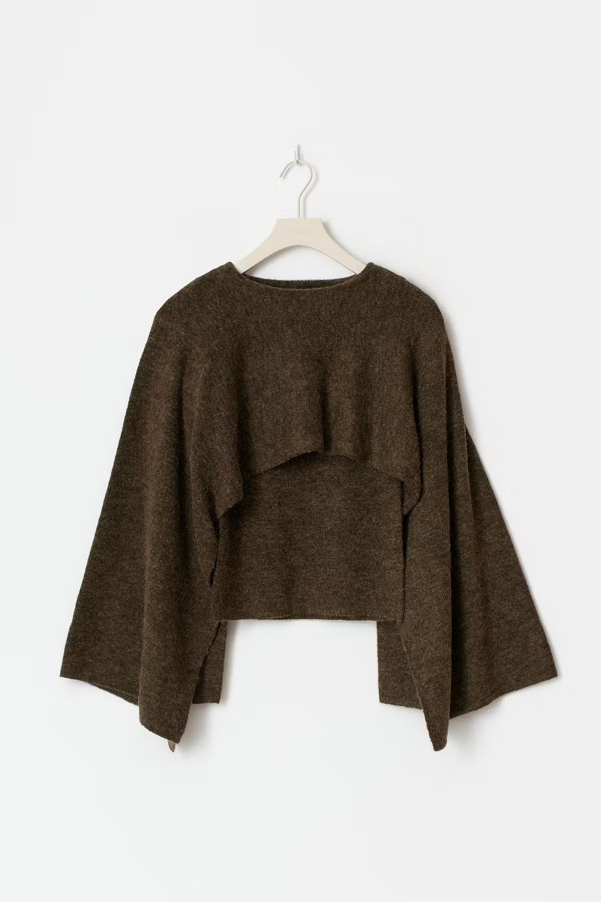Women's round neck draped coat, detail view