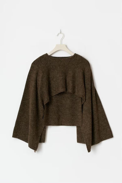 Women's round neck draped coat, detail view