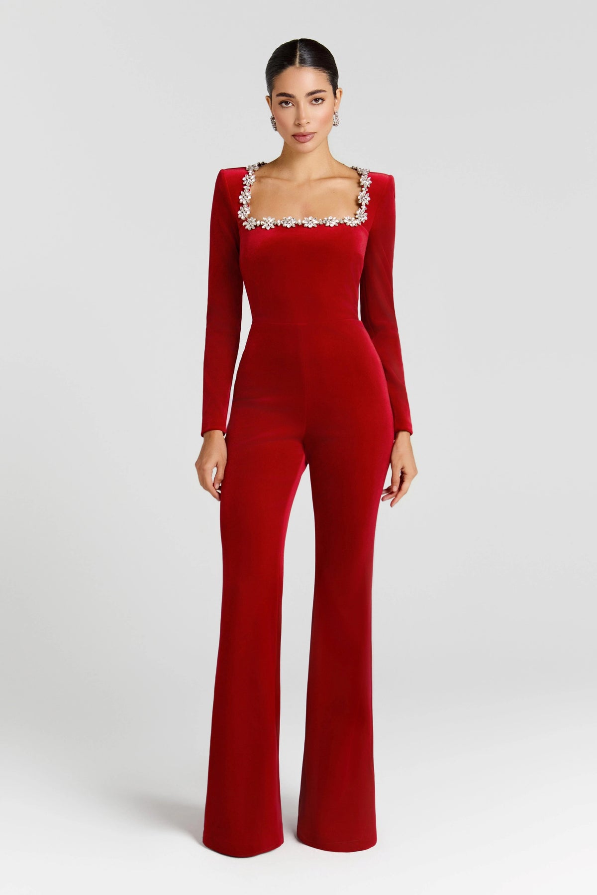 Women's square neck long sleeve jumpsuit, back view