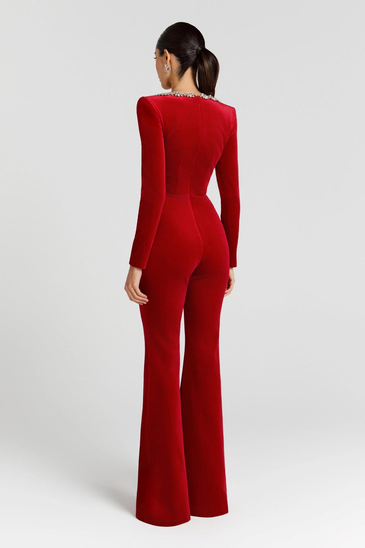 Women's square neck long sleeve jumpsuit, detail view