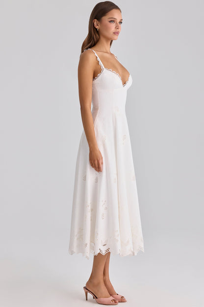 Women's v neck maxi dress in white, back view