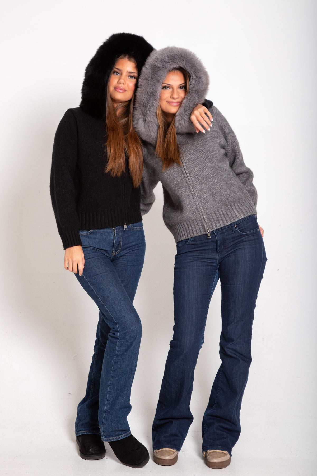 Women's zipped faux fur jacket, back view