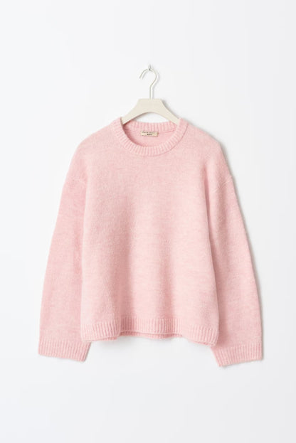 Women's crew neck two piece set in pink, front view