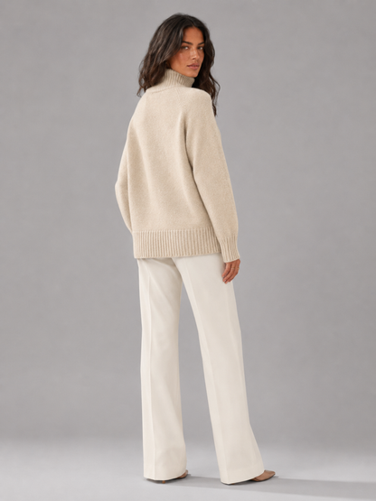 Women's oversized turtleneck jumper in beige, detail view