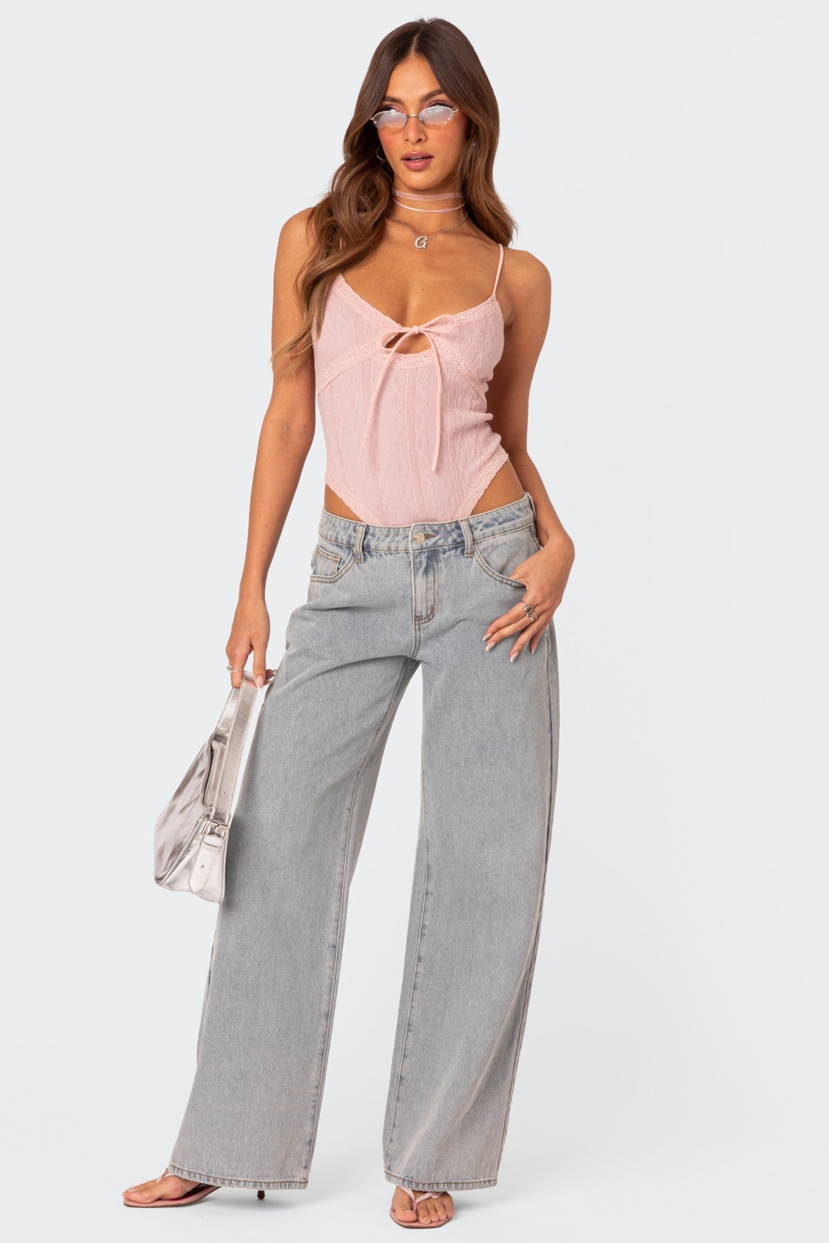 Women's bow detail jeans, front view